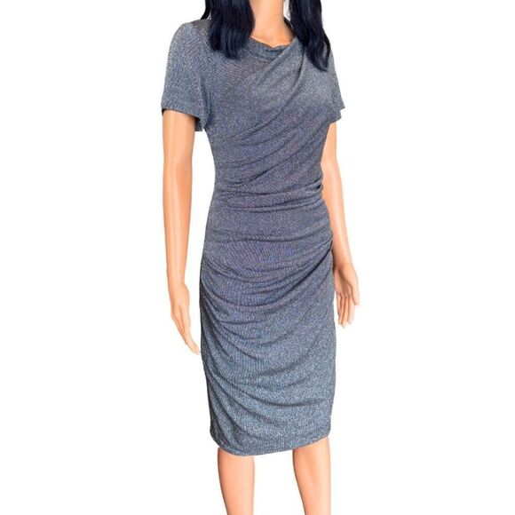 Betsy & Adam Ruched Glitter Knit Sheath Knee Length Dress Size 6 NEW - Picture 4 of 7